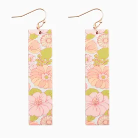 Flower Garden Wood Bar Drop Earrings