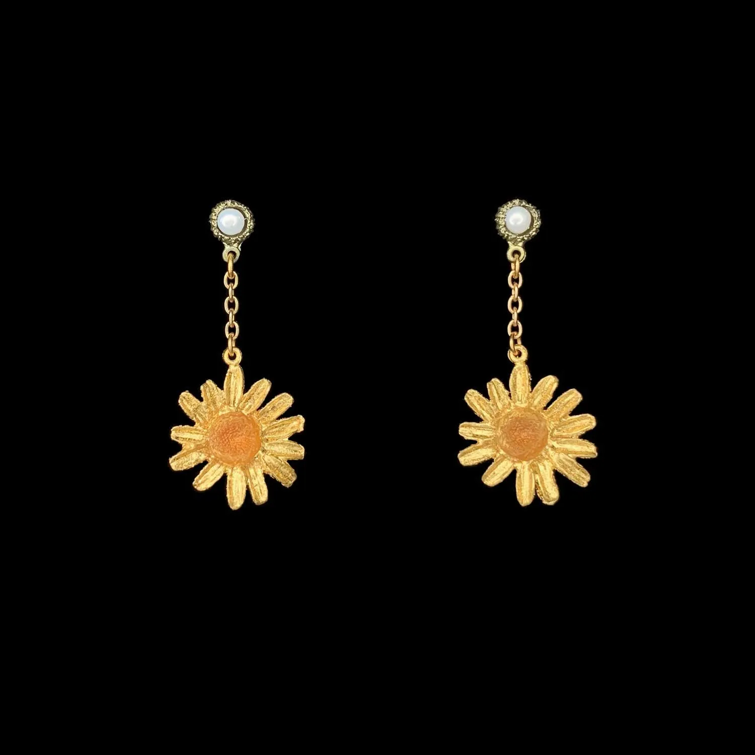 Golden Butter Daisy Earrings - Pearl Dangle Post