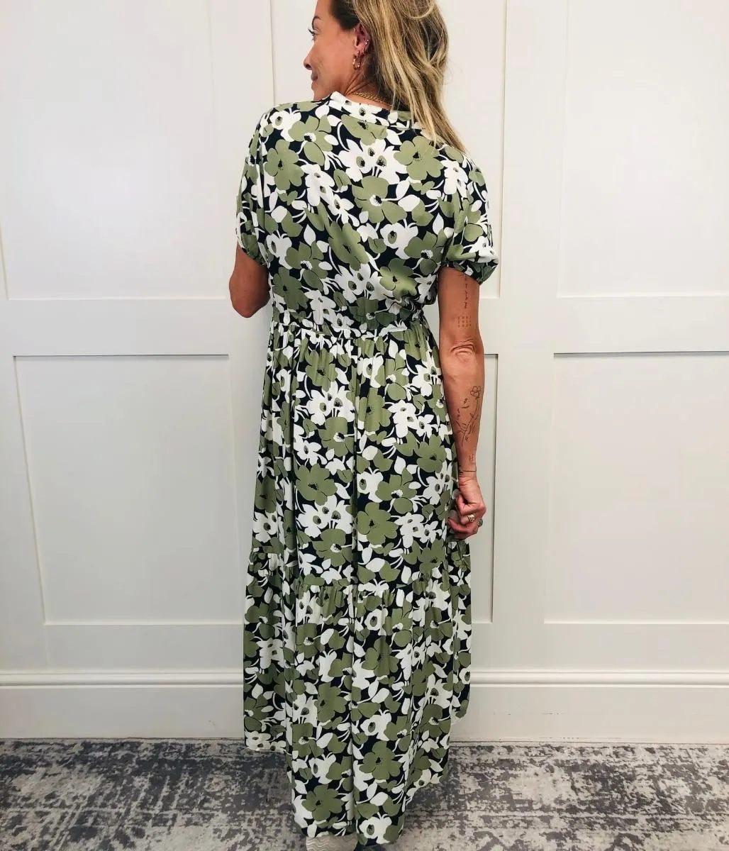 Green Floral Dipped Hem Dress