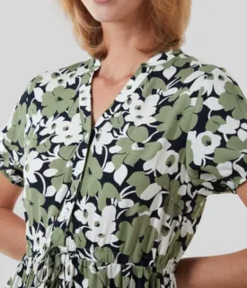 Green Floral Dipped Hem Dress