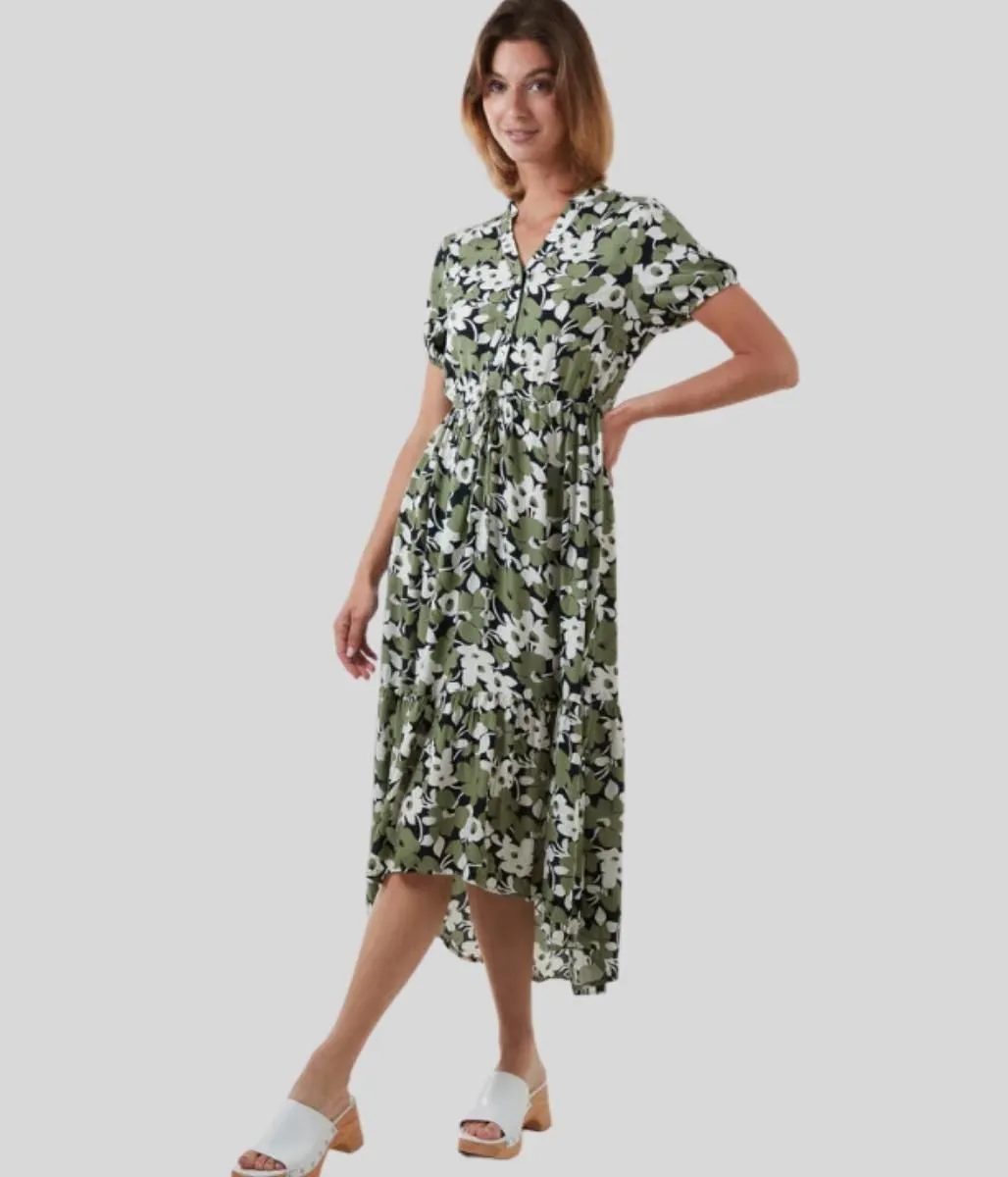 Green Floral Dipped Hem Dress