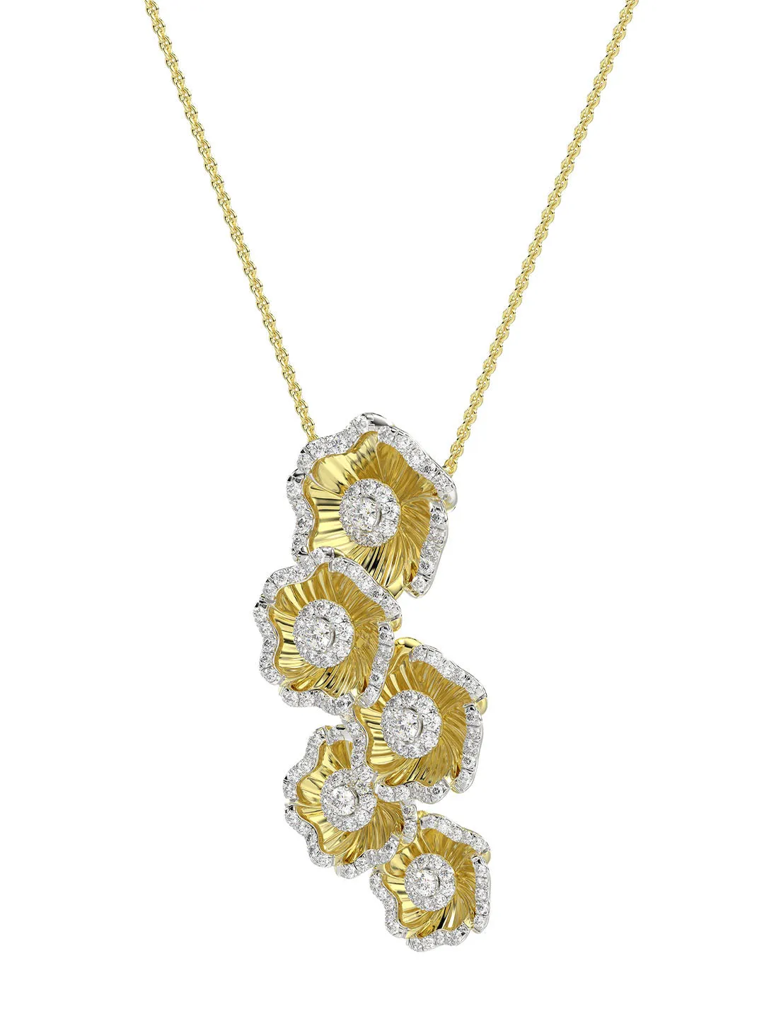 Halo Flower Yellow Gold Necklace