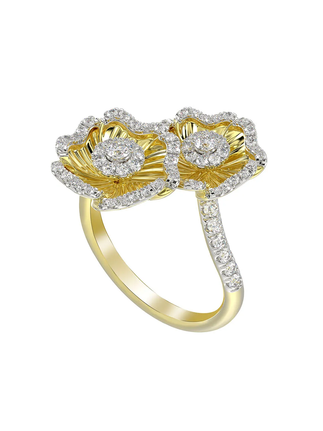 Halo Flower Yellow Gold Ring