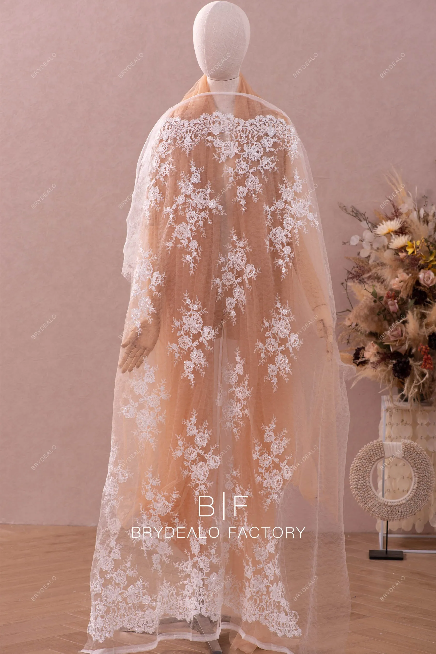 High Quality Shimmery Sequin Corded Flower Double Border Lace