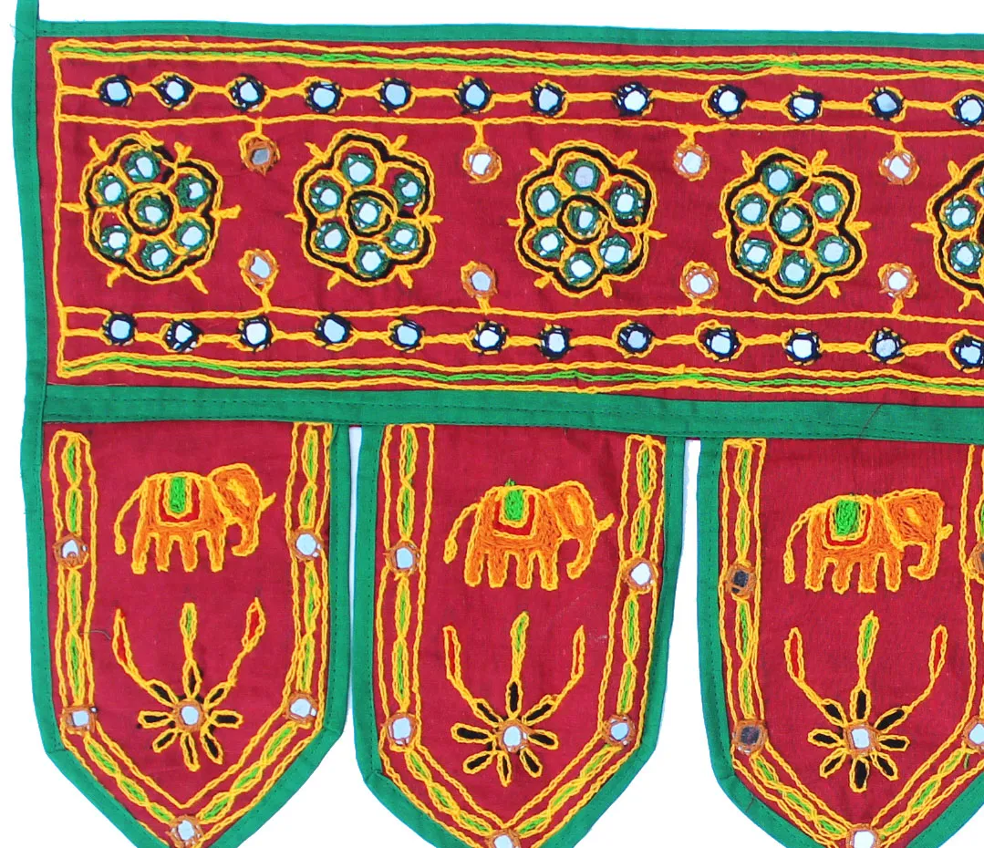 Indian Door Decoration Toran Window Valance Handmade (Maroon, 38 x 13.5 inches)