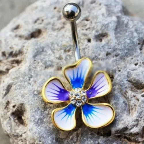 Jeweled Hibiscus Flower Navel Ring