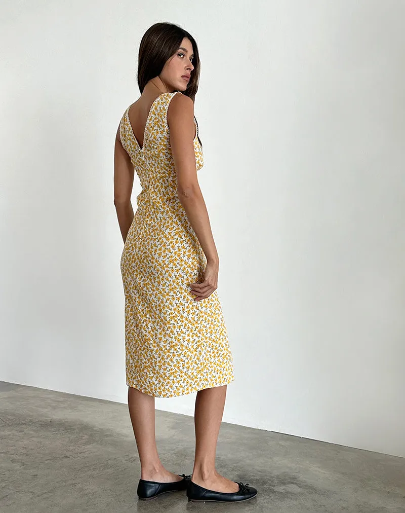 Lavisha Midi Dress in Yellow Cosmos Garden