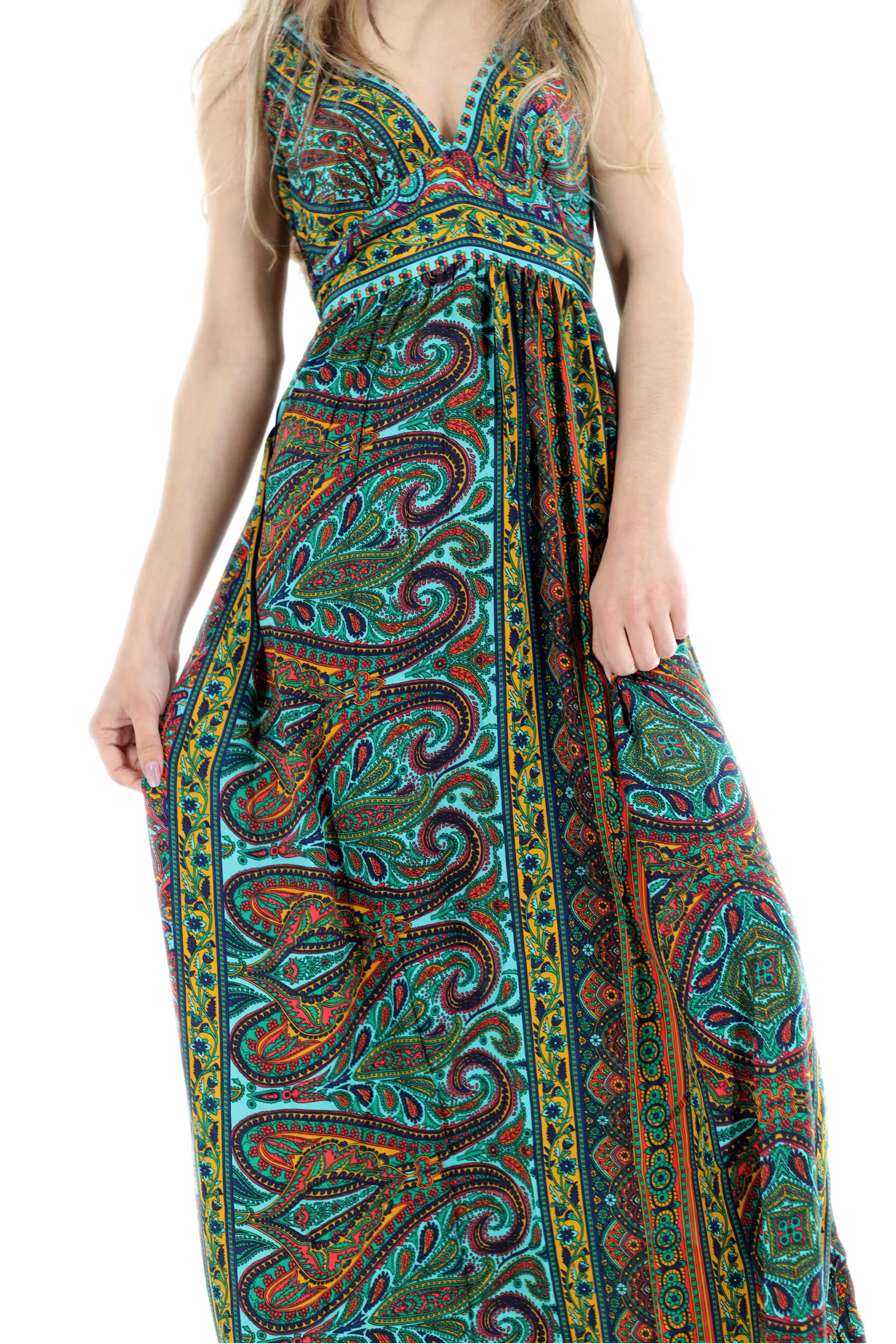 Long Flowy Floral 'Alessandra' Maxi Dress in Green