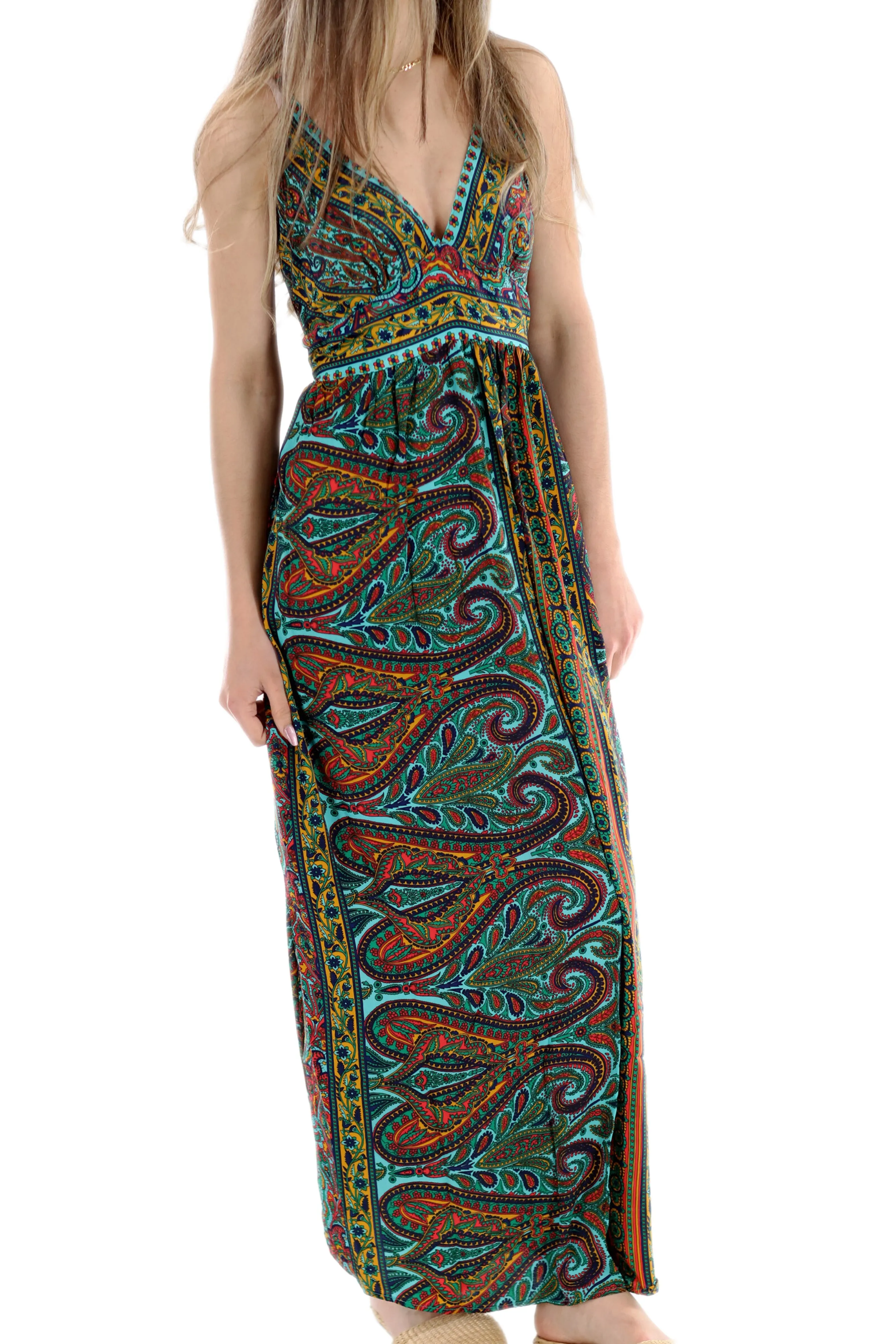 Long Flowy Floral 'Alessandra' Maxi Dress in Green