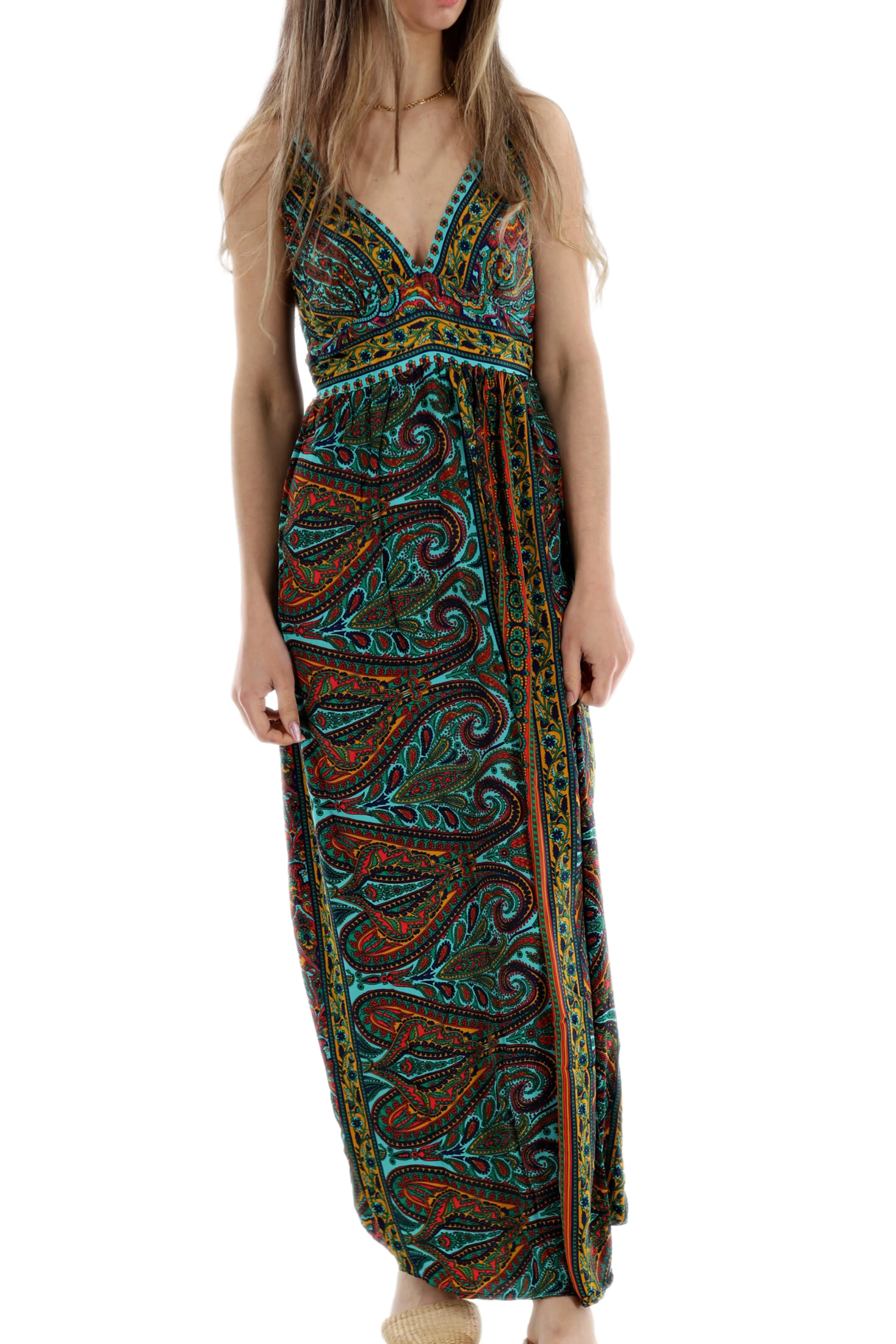 Long Flowy Floral 'Alessandra' Maxi Dress in Green