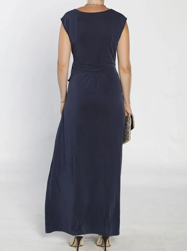 Long Nursing Friendly Maxi Party Dress - Navy