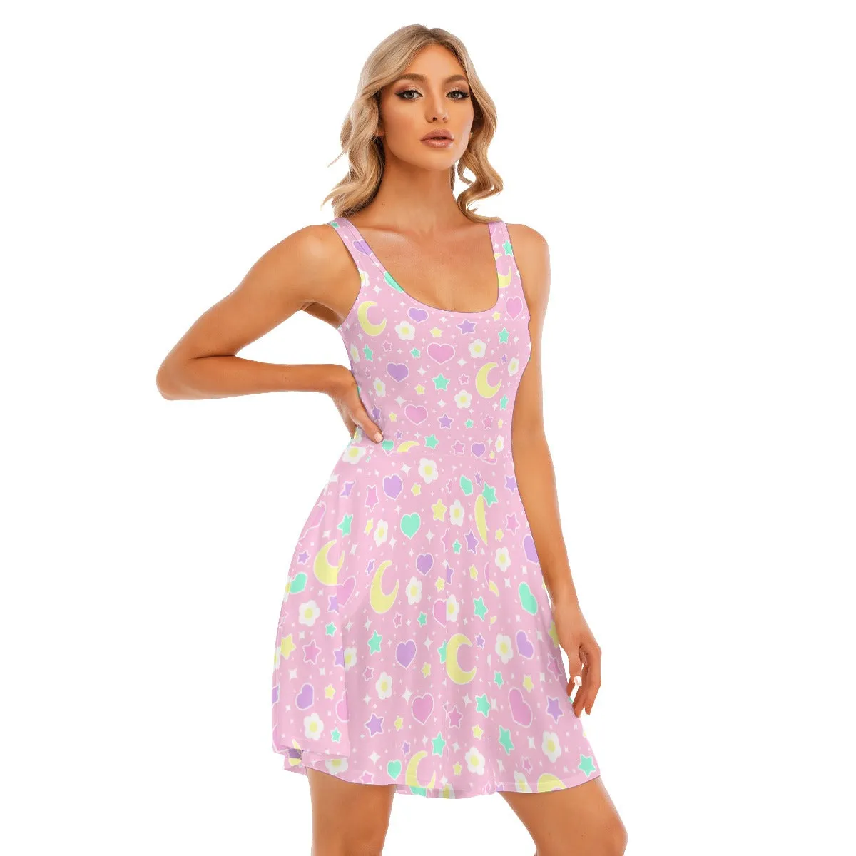 Magical Spring Pink Women's Skater Dress With Pockets