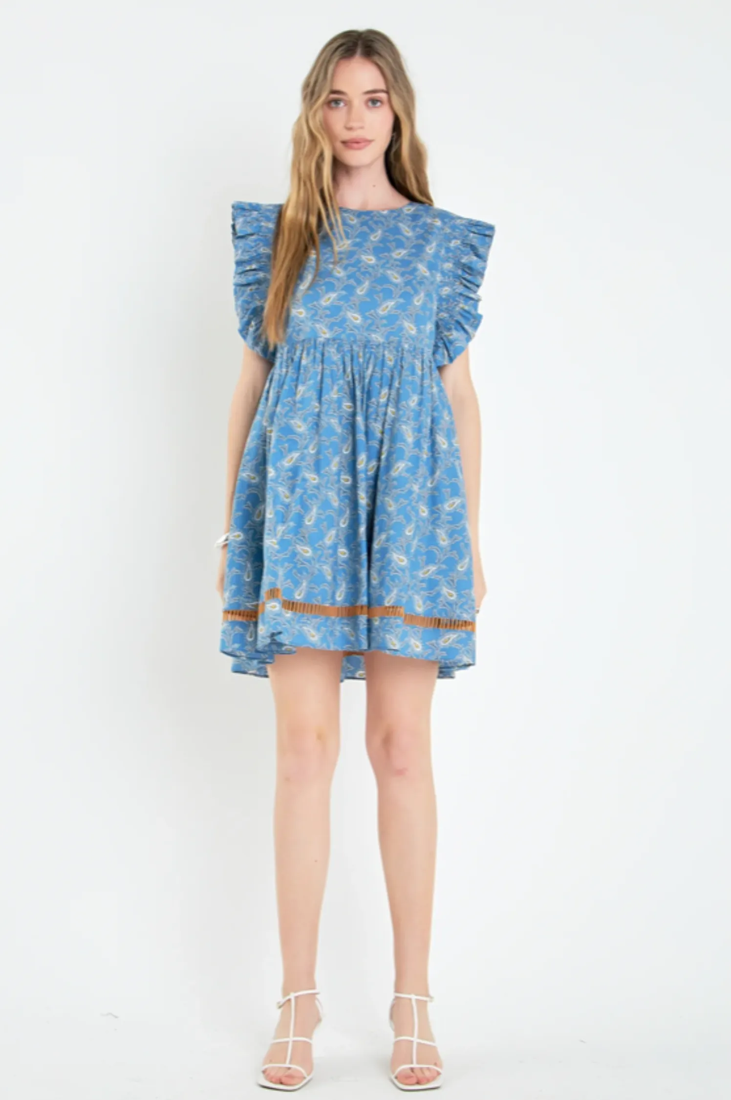 Miranda Paisley Print Ruffle Sleeve Mini Dress