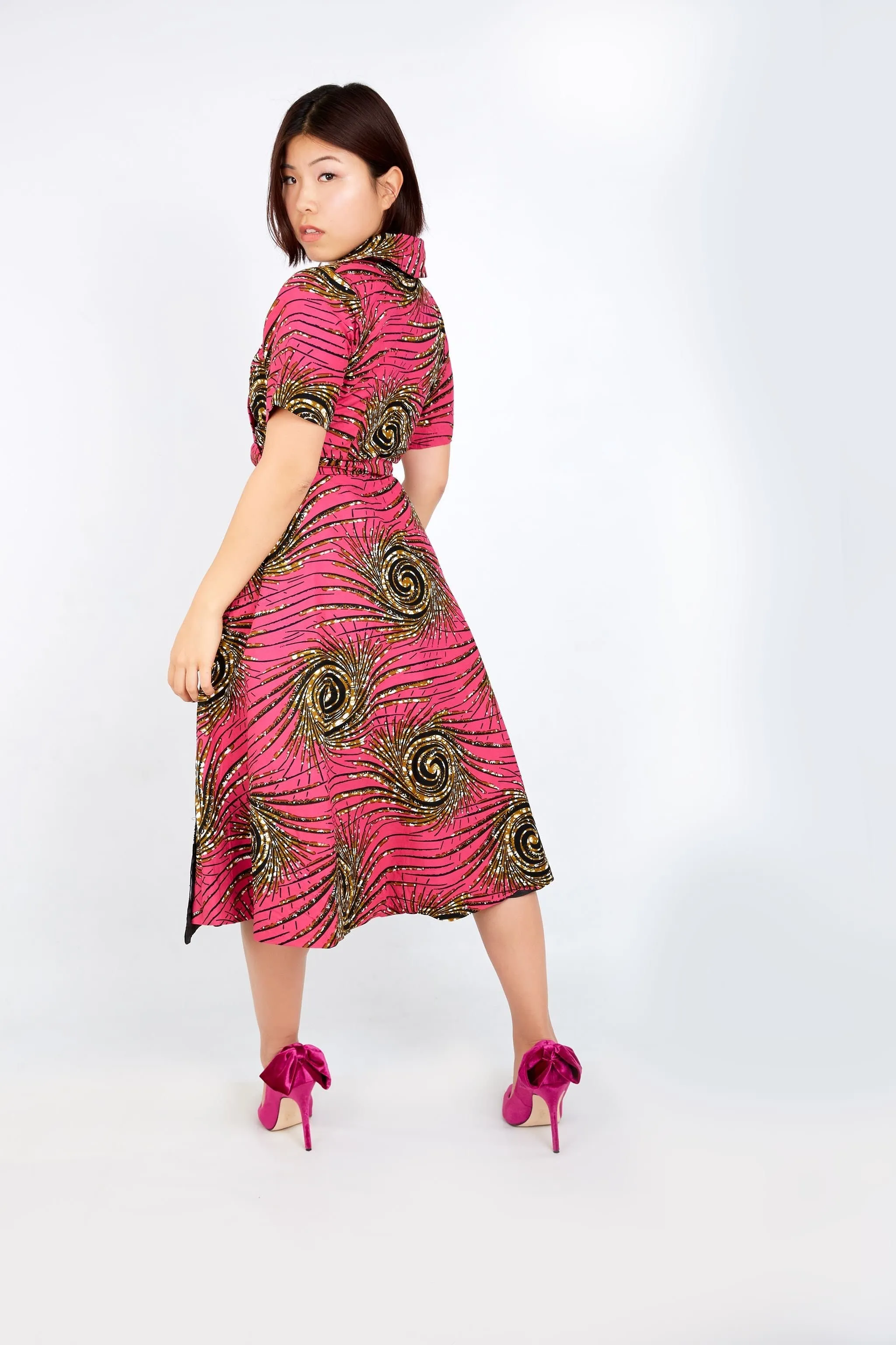 New in African Ankara Print Embellished Wrap Dress -Pink