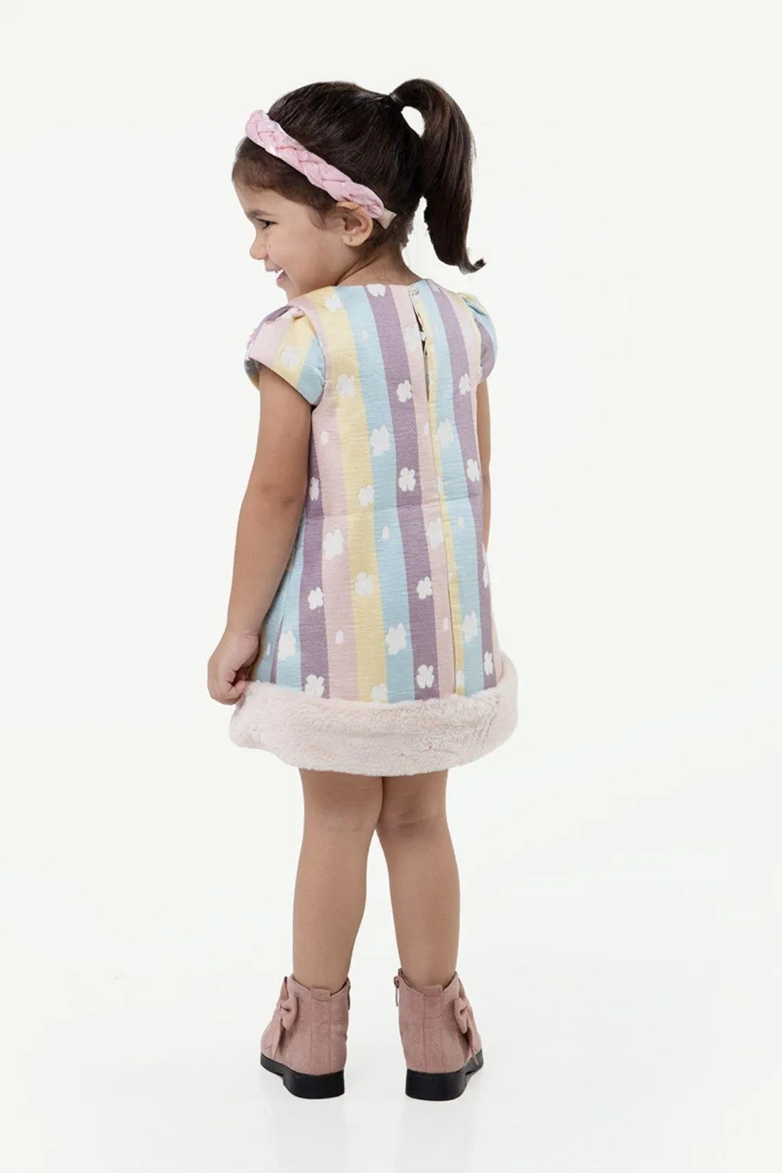 One Friday Varsity Chic Multicolored Stripes and Blooms Dress for Girls