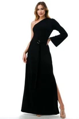 One Shoulder Bell Sleeve Maxi Dress