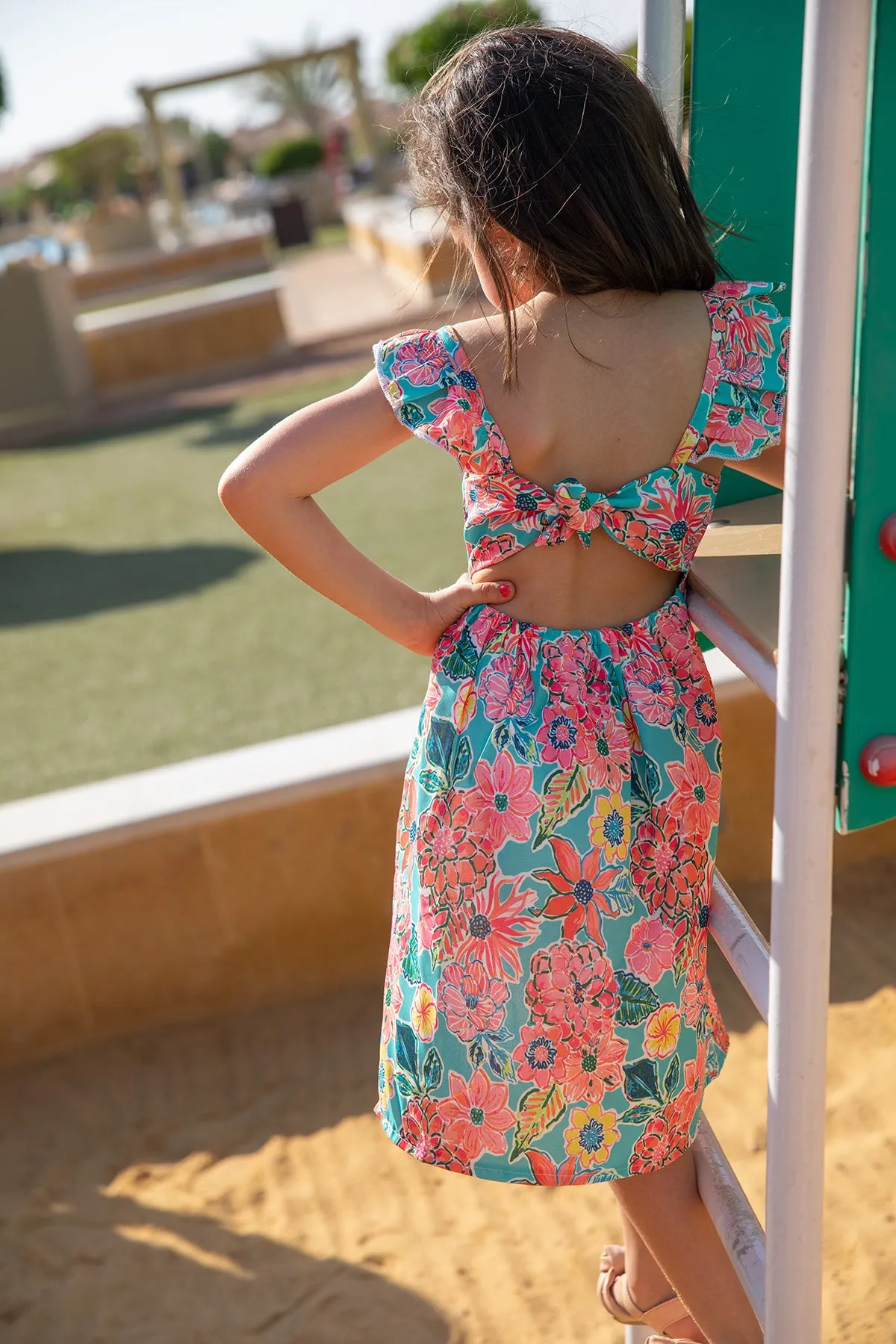 Pink Floral Back Tie Dress