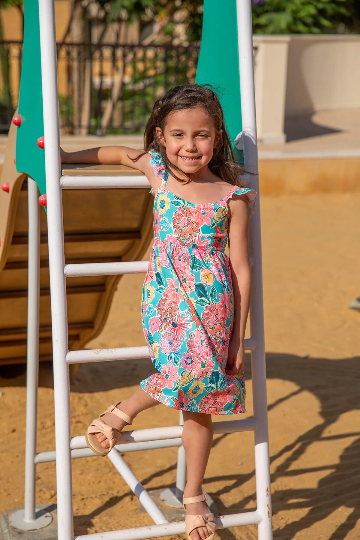 Pink Floral Back Tie Dress