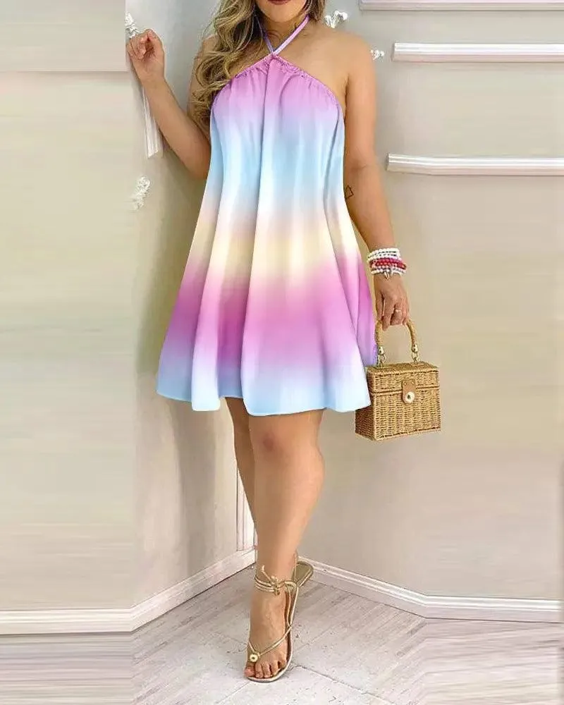 Printed Dress Summer Off-Shoulder Hanging Neck Sleeveless Sexy Dresses Women