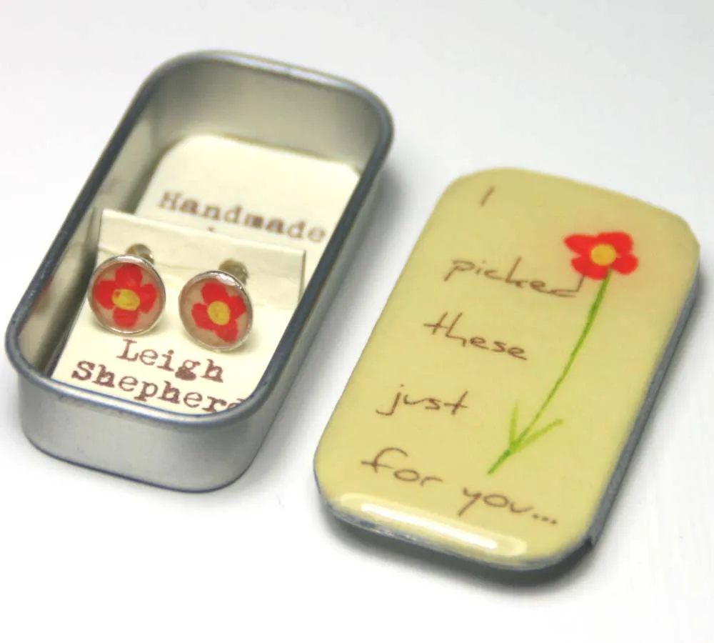 " I  picked These Just For You..." Flower Studs & Teeny Tiny Tin