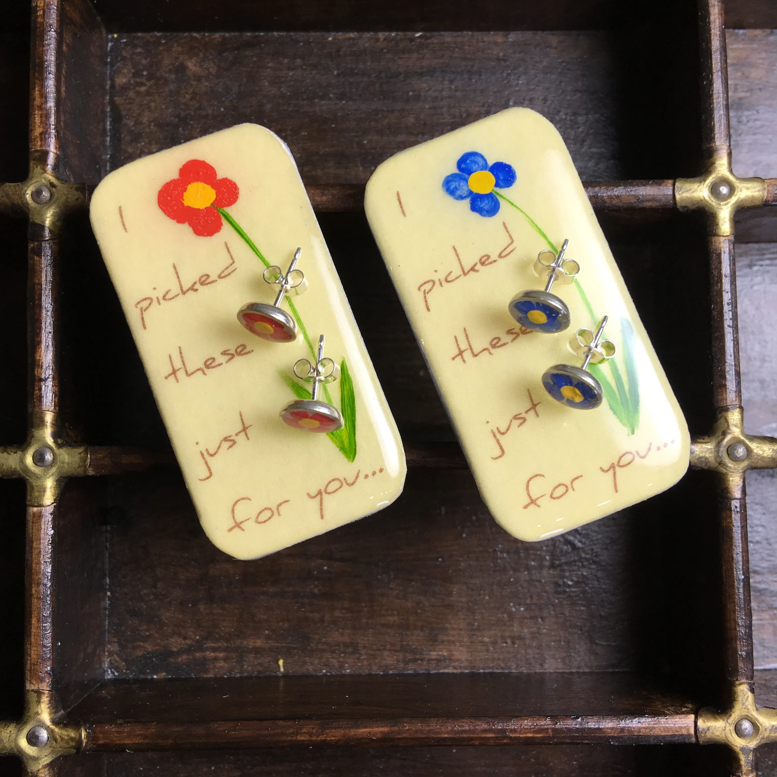 " I  picked These Just For You..." Flower Studs & Teeny Tiny Tin