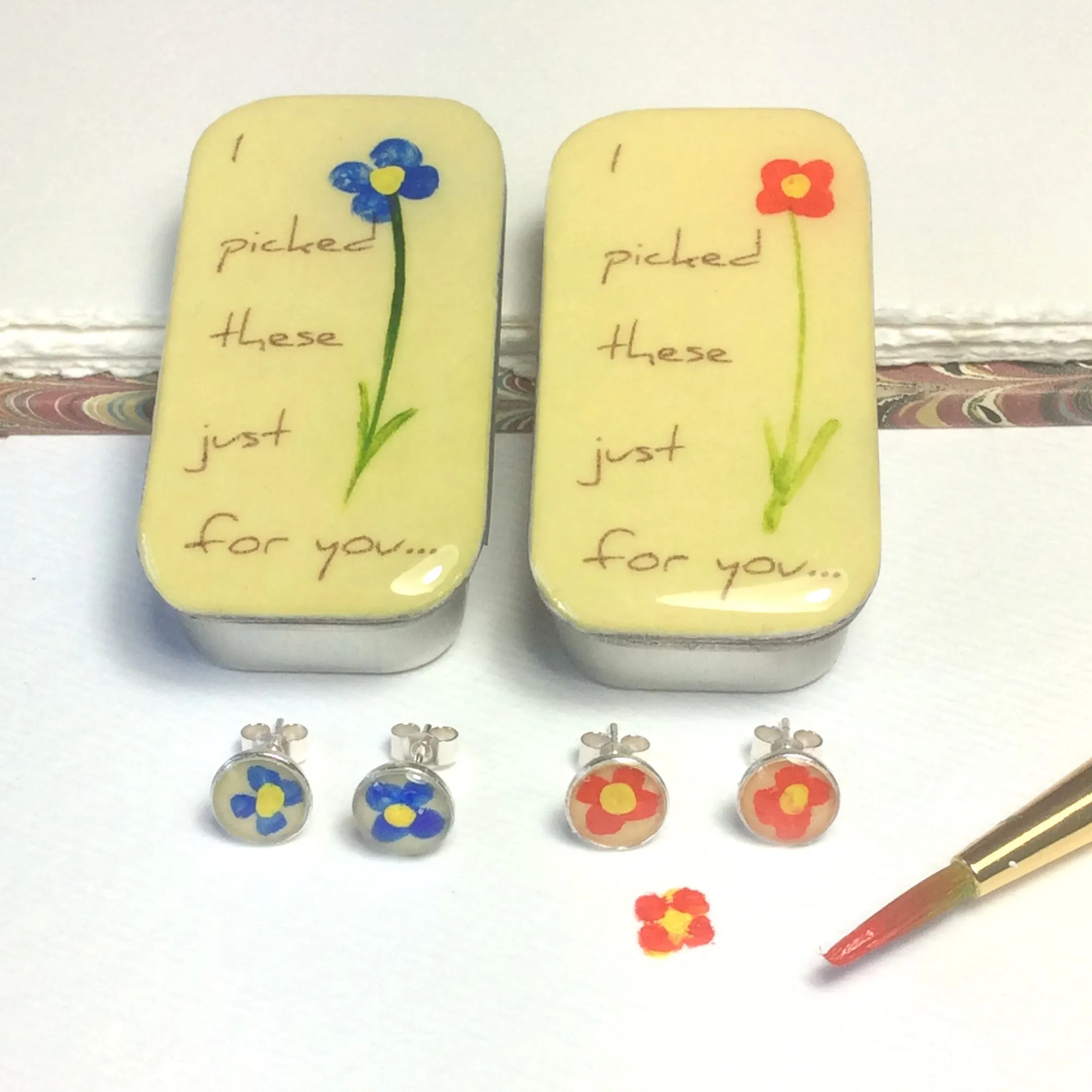 " I  picked These Just For You..." Flower Studs & Teeny Tiny Tin