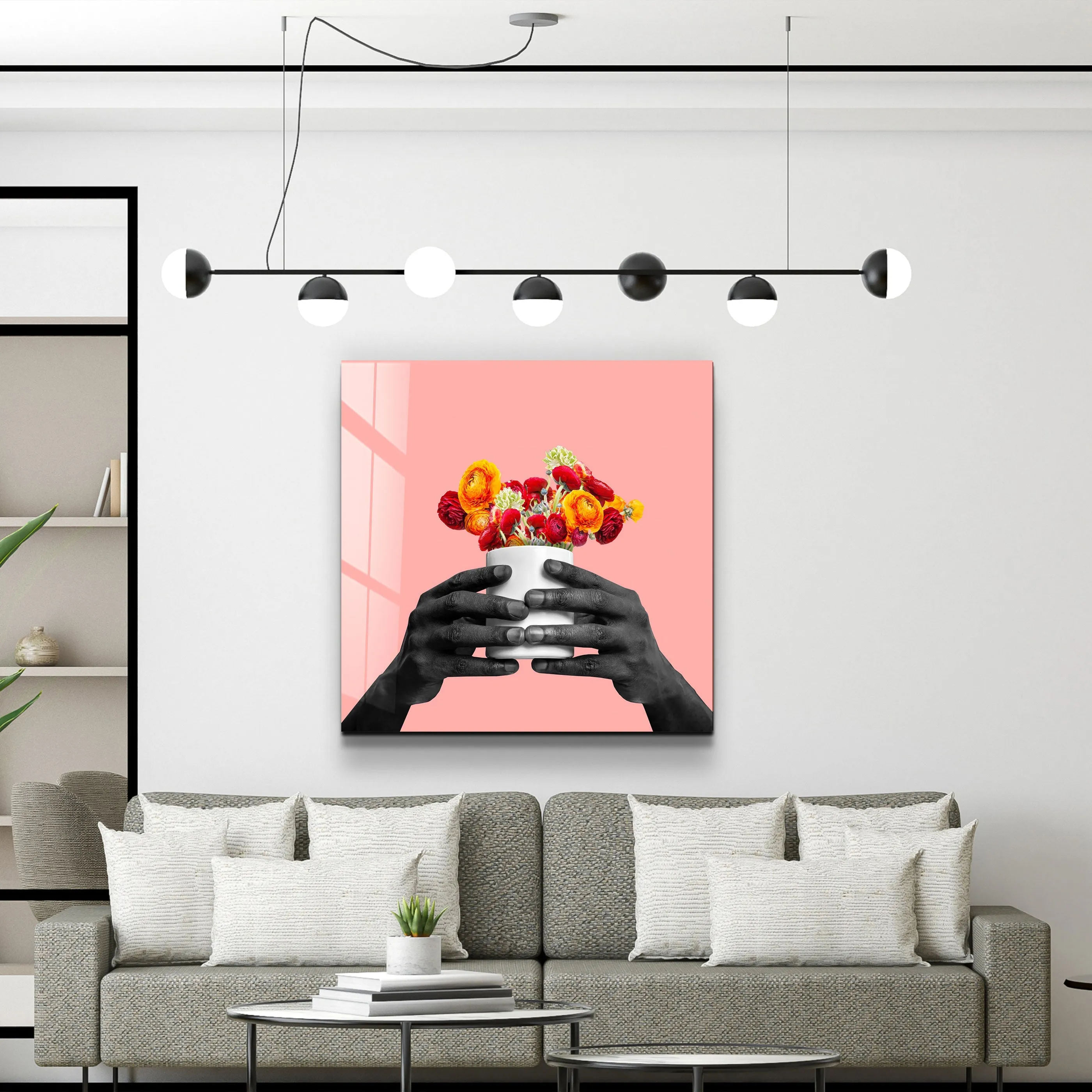 ."Holding the Flower - Pink". Contemporary Collection Glass Wall Art