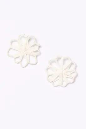 Raffia Woven Flower Earrings in White