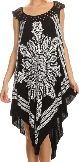 Sakkas Sule Long Sleeveless Tank Top Flower Printed Silver Sparkle Maxi Dress