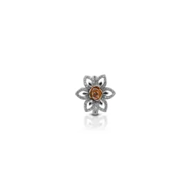 Silver Center Golder Rose with Flower Design Ring for Girls