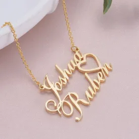 Single Heart Couple Name Necklace