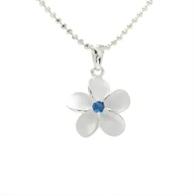 Sterling Silver 15mm Plumeria with Dark Blue CZ Sandblast Finish Pendant (Chain Sold Separately)