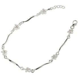 Sterling Silver 6mm Plumeria with Pink CZ Wave Bar Bracelet