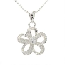 Sterling Silver CZ Plumeria Outline Pendant (Chain Sold Separately)