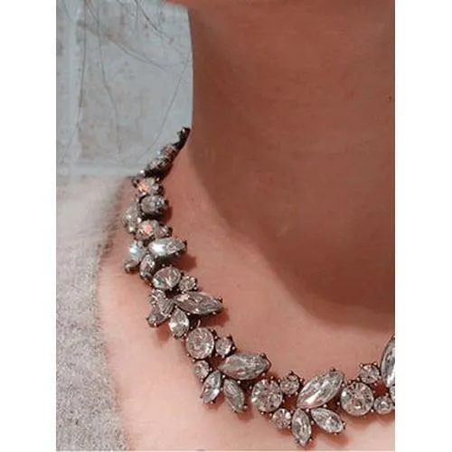 White Crystal Flower Choker Necklace