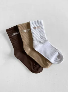 White/Beige/Macchiato aim'n Logo Socks 3-Pack