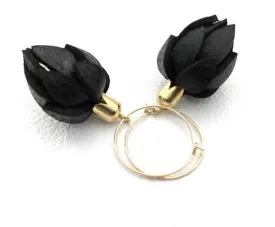 Wild Flower Buds- Black on Gold Filled 14 karat Hoops