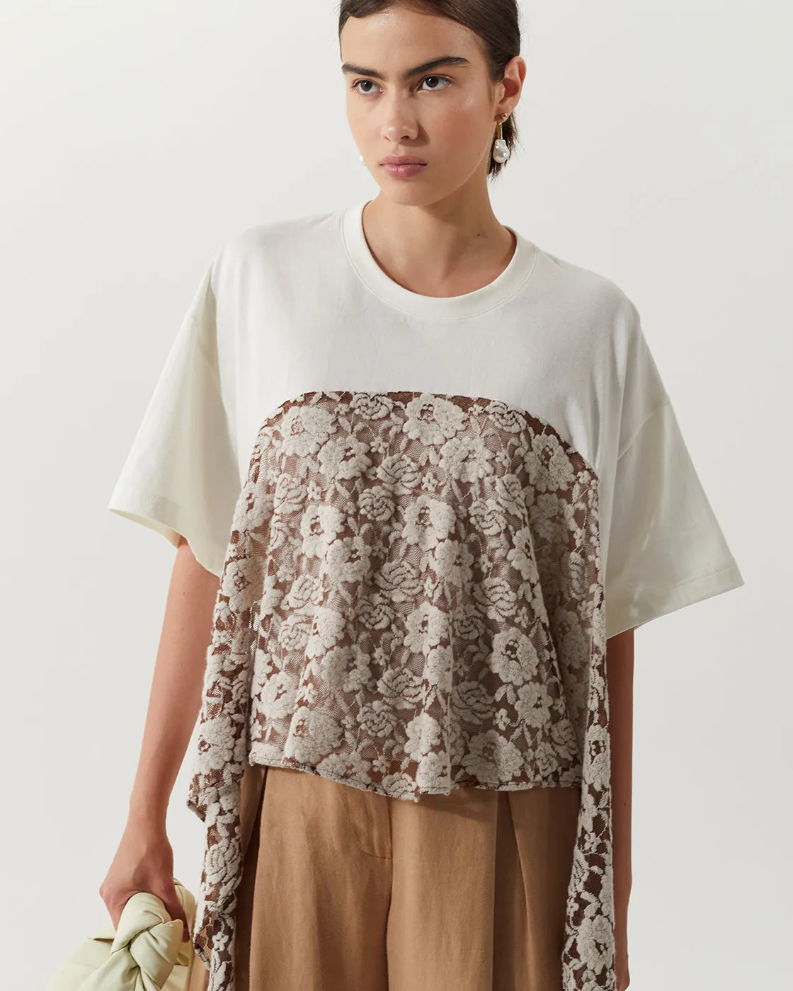 Wynne Top Cotton Blend Floral Lace Brown